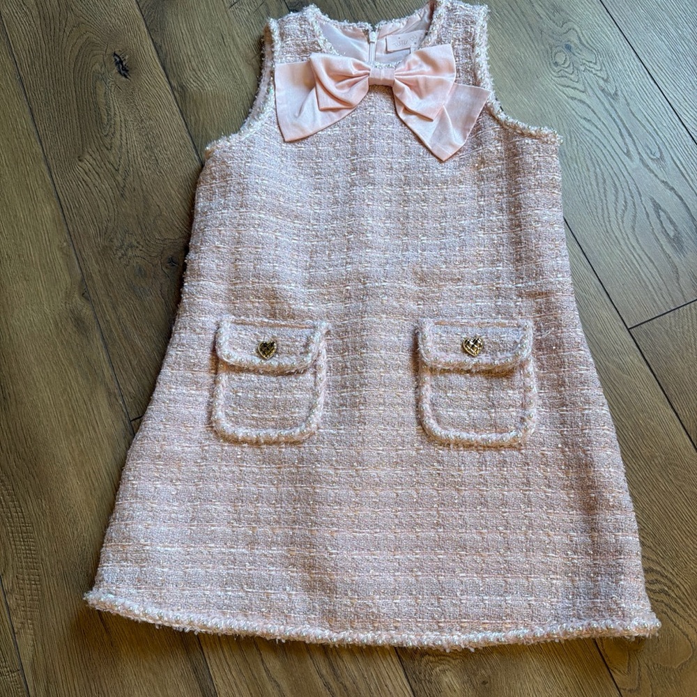 Tutu Du Monde Blush Pink Tweed Bow Pocket Dress